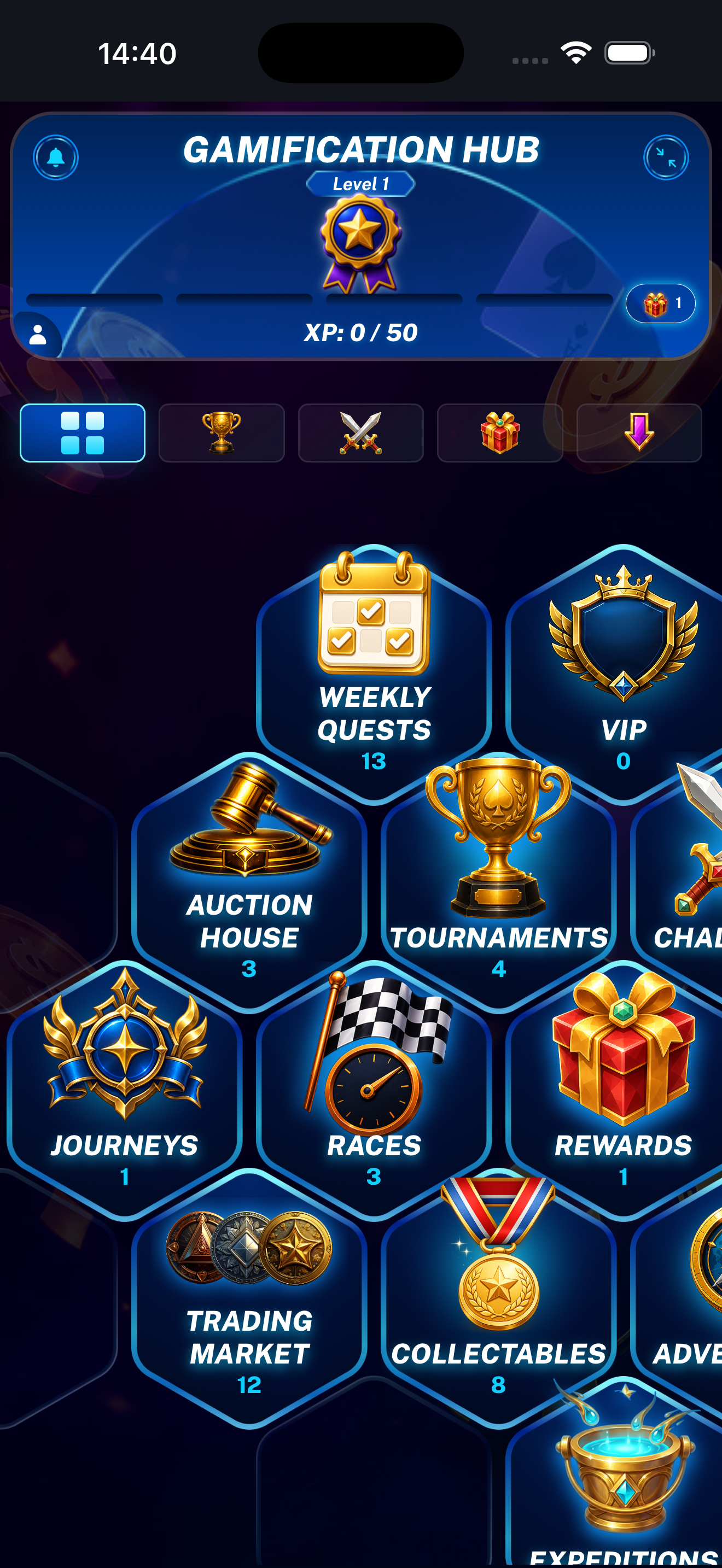 Widgets overview showing the count of incomplete available Weekly Quests